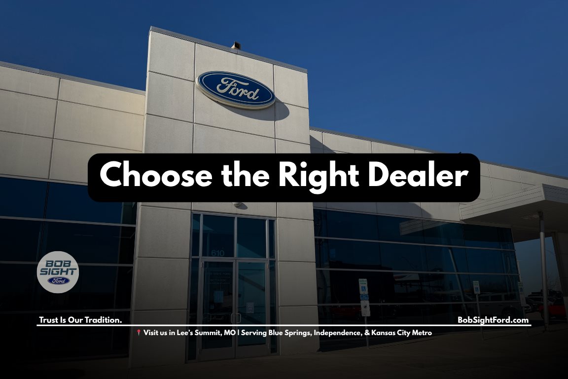 Ford dealership showroom in Kansas City Metro with new Ford vehicles displayed at Bob Sight Ford in Lee’s Summit Missouri