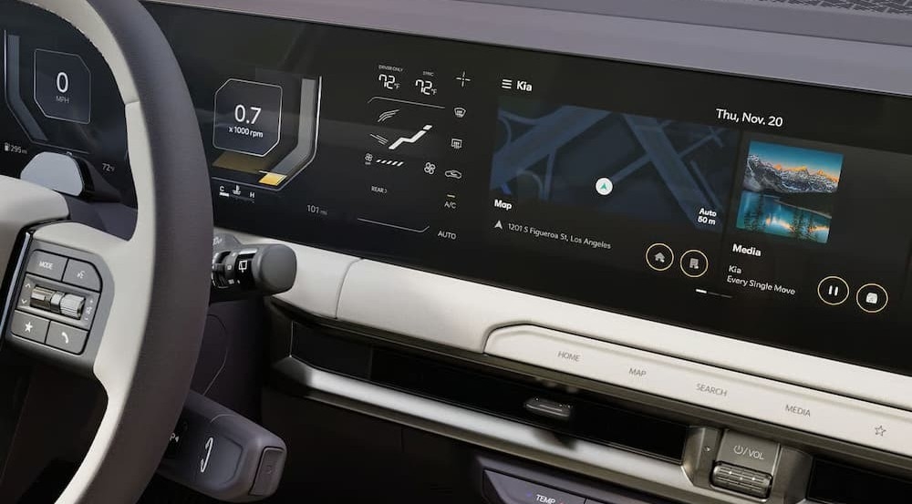 Close-up of the infotainment screen in a 2027 Kia Telluride.