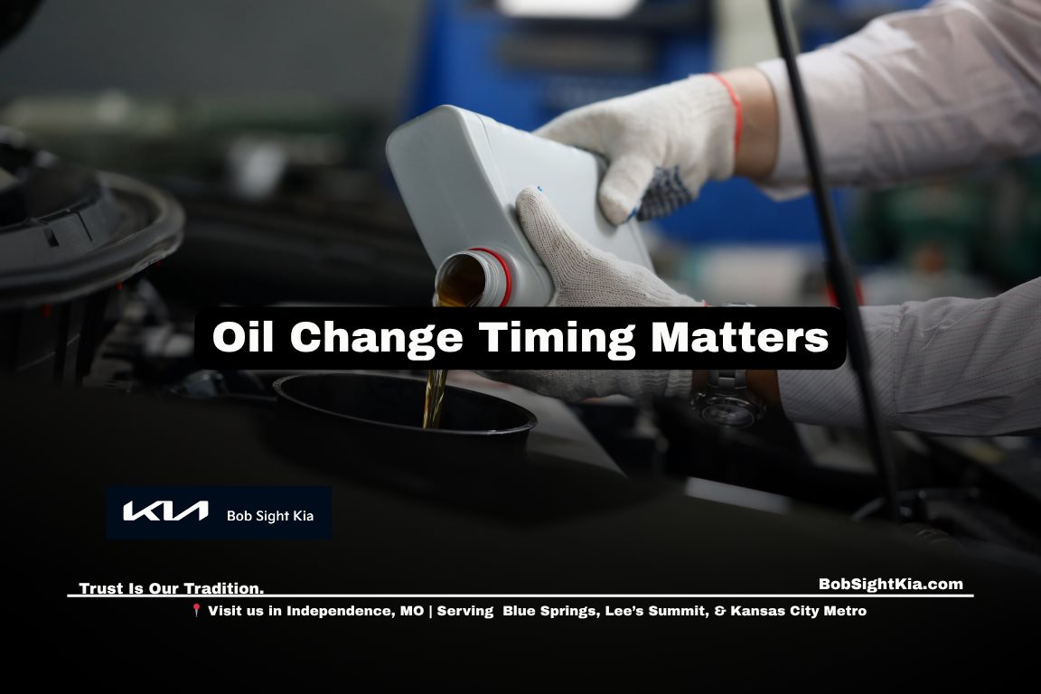Kia oil change service in Independence Missouri at Bob Sight Kia showing professional engine maintenance for Kansas City Metro drivers