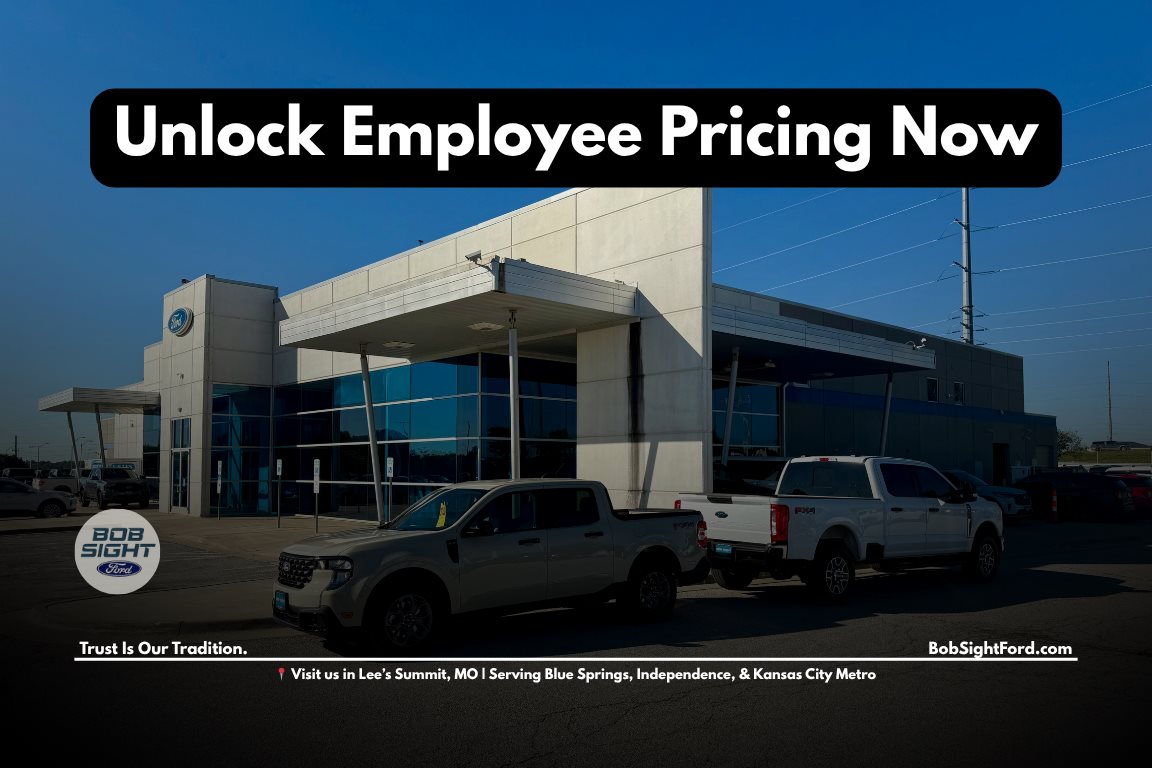Ford trucks and SUVs at Bob Sight Ford in Lee’s Summit Missouri during employee pricing event for Kansas City Metro drivers
