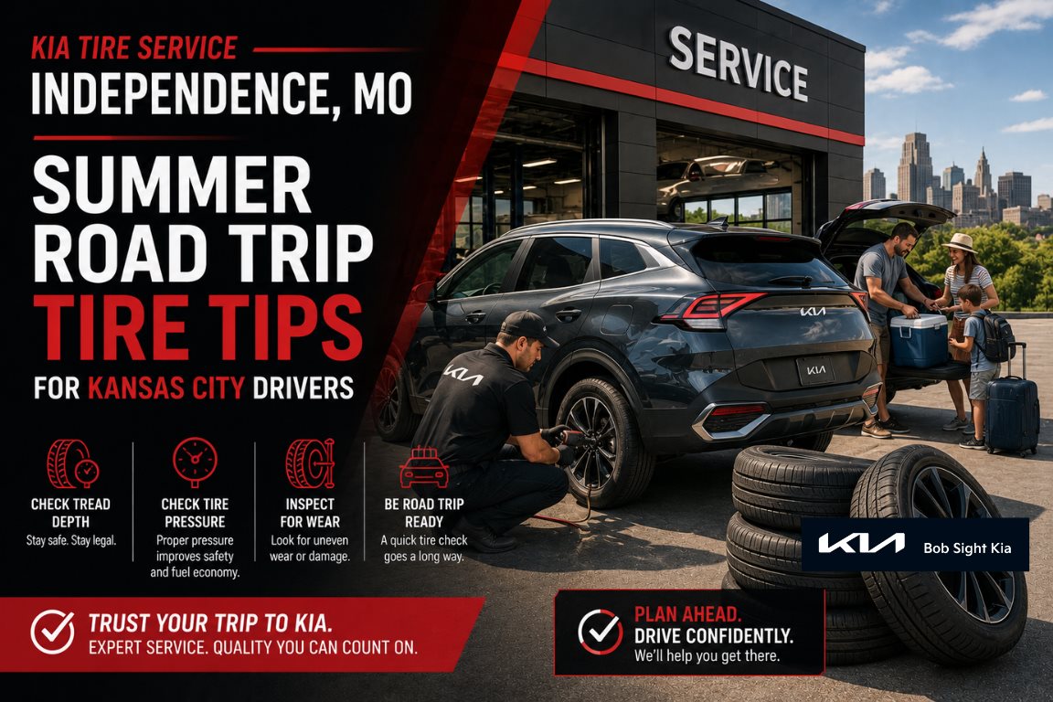 Kia tire service in Independence Missouri with summer road trip preparation tips at Bob Sight Kia