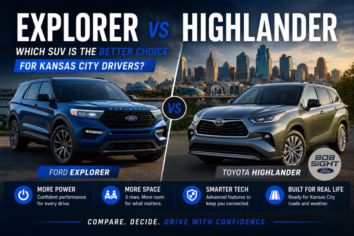 Ford Explorer vs Toyota Highlander comparison for Kansas City Missouri SUV shoppers at Bob Sight Ford in Lee’s Summit