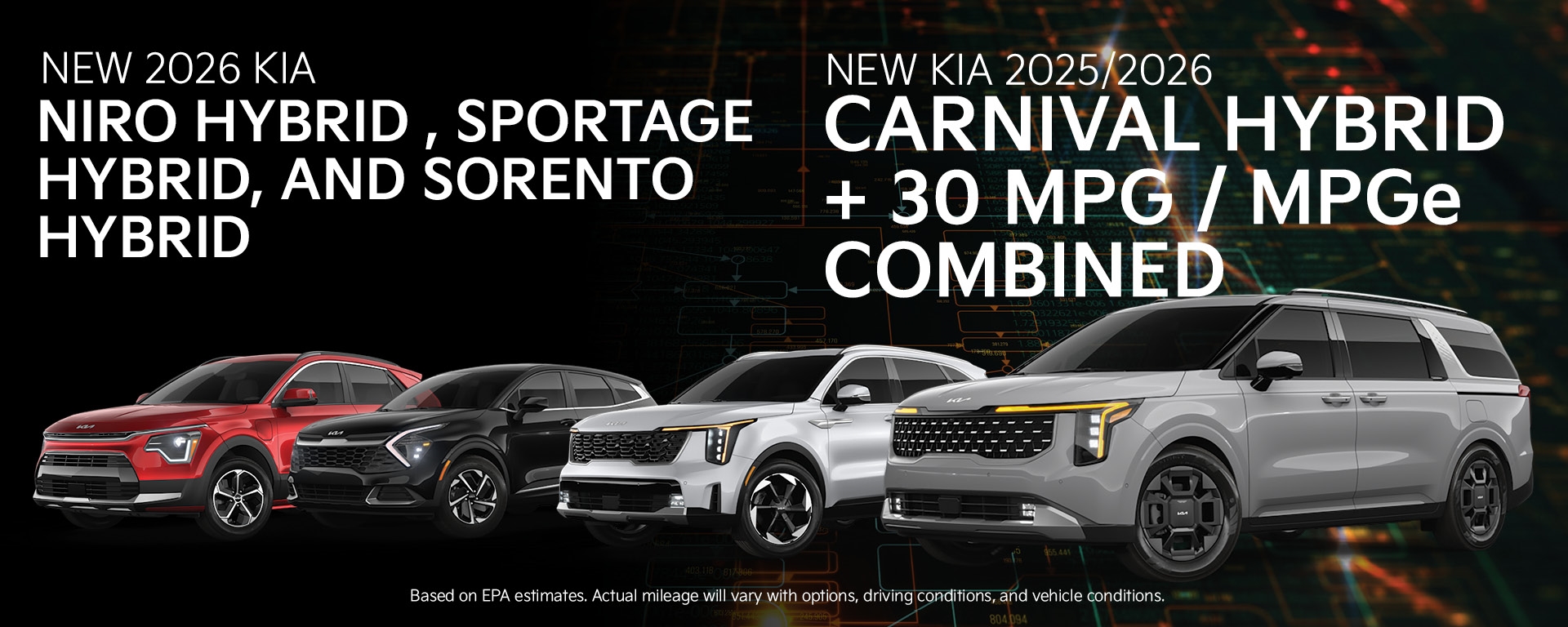 2026 Kia Niro, Sportage, Carnival, Sorento Hybrid & 2025 Kia Carnival Hybrid +30 MPG