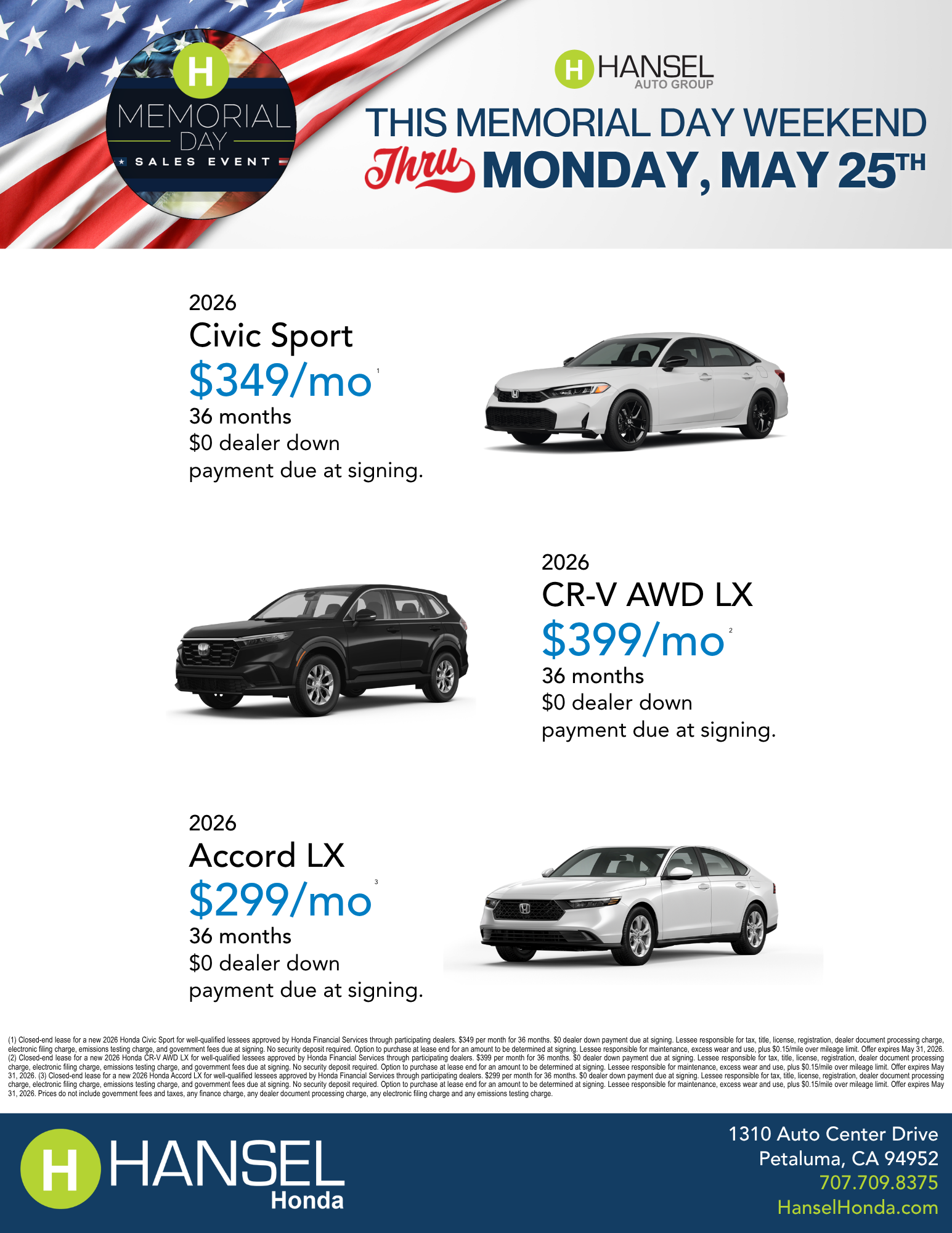 Honda Memorial Day Specials