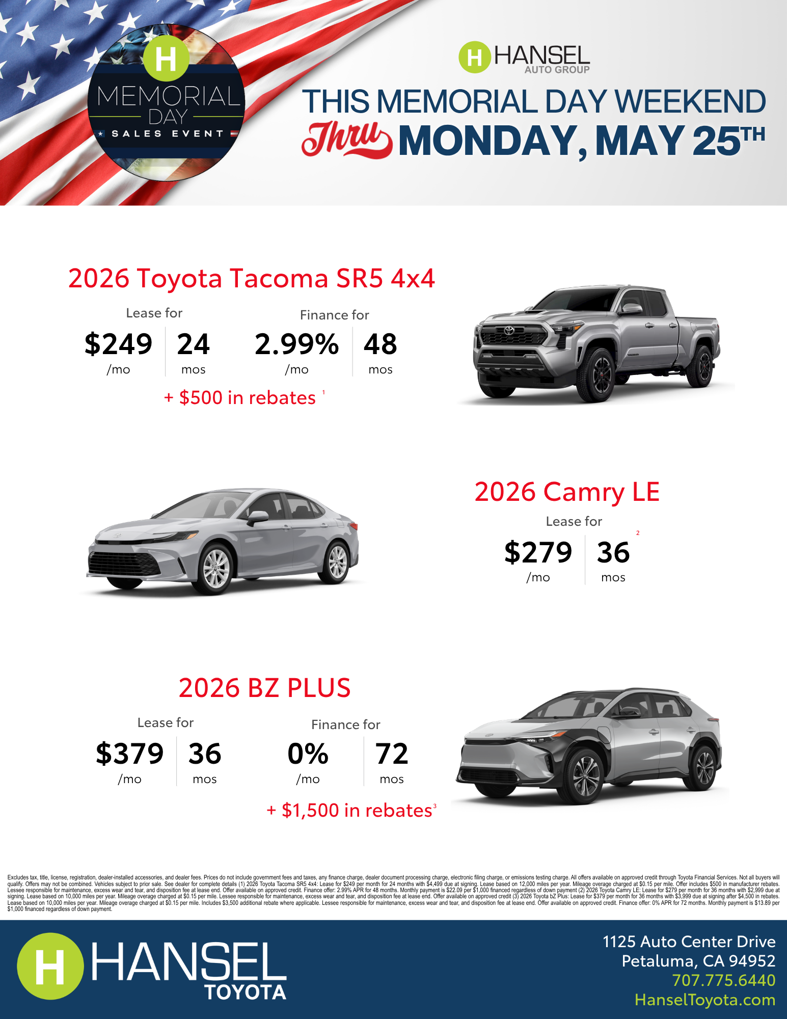 Toyota Memorial Day Specials