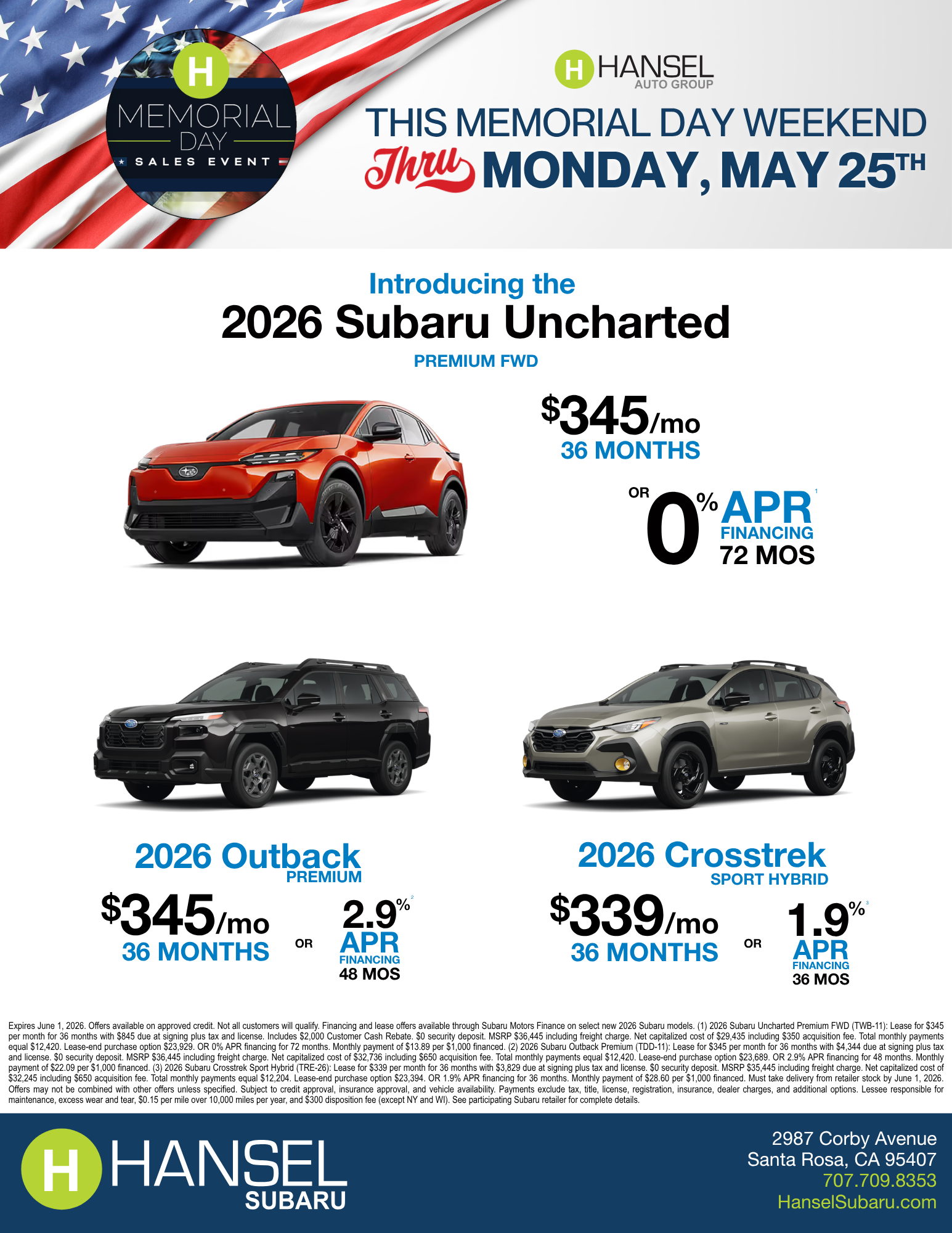 Subaru Memorial Day Specials