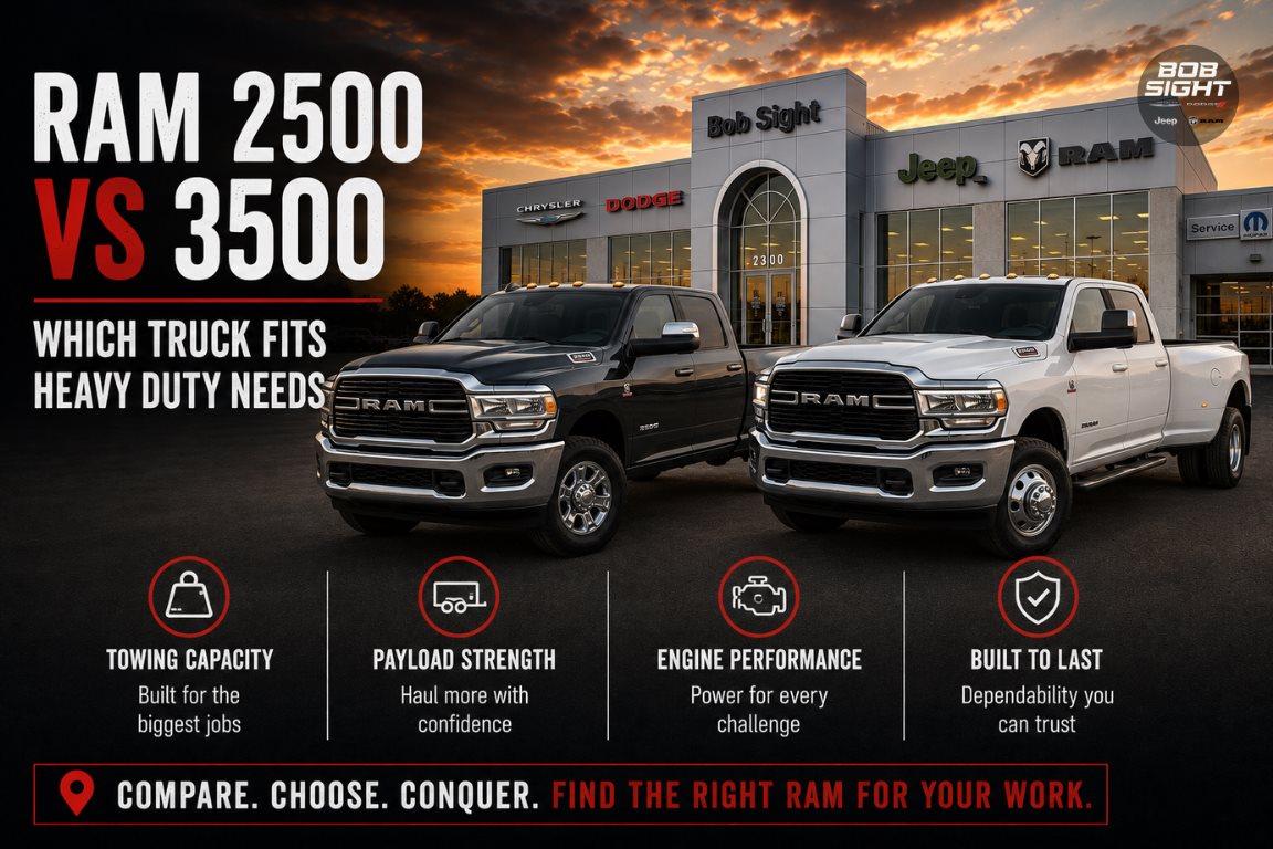 Ram 2500 vs Ram 3500 in Lawrence KS comparing heavy duty truck towing and work capability