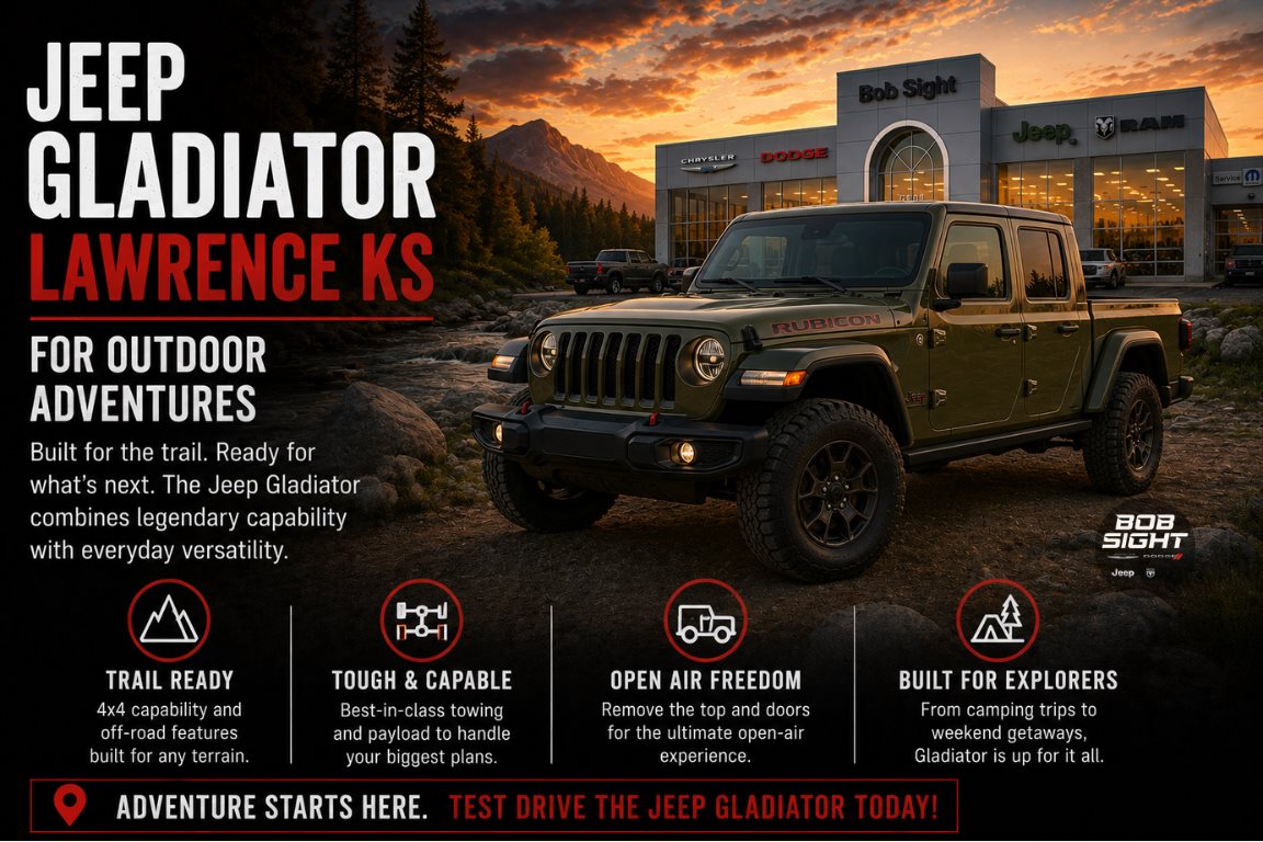 Jeep Gladiator in Lawrence KS for camping trails and outdoor adventure
