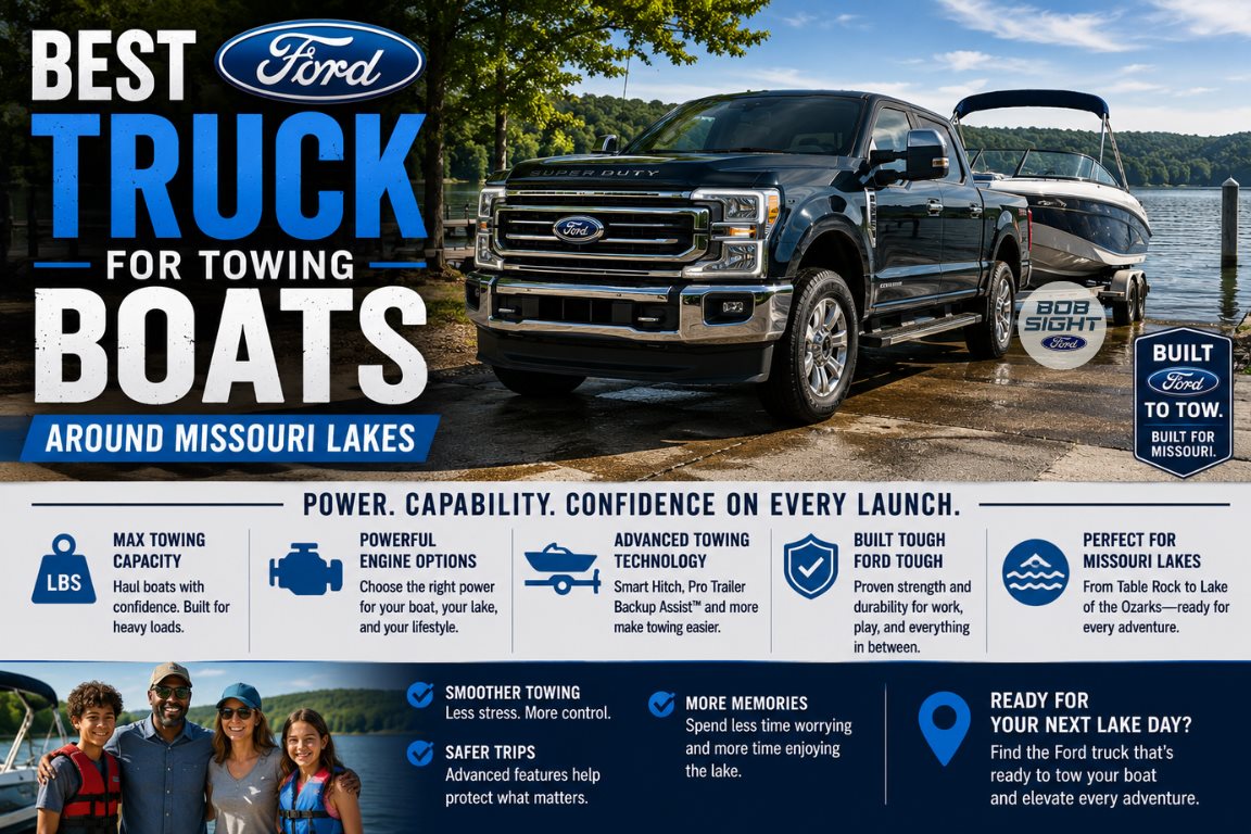 Best Ford truck for towing boats around Missouri lakes at Bob Sight Ford in Lee’s Summit