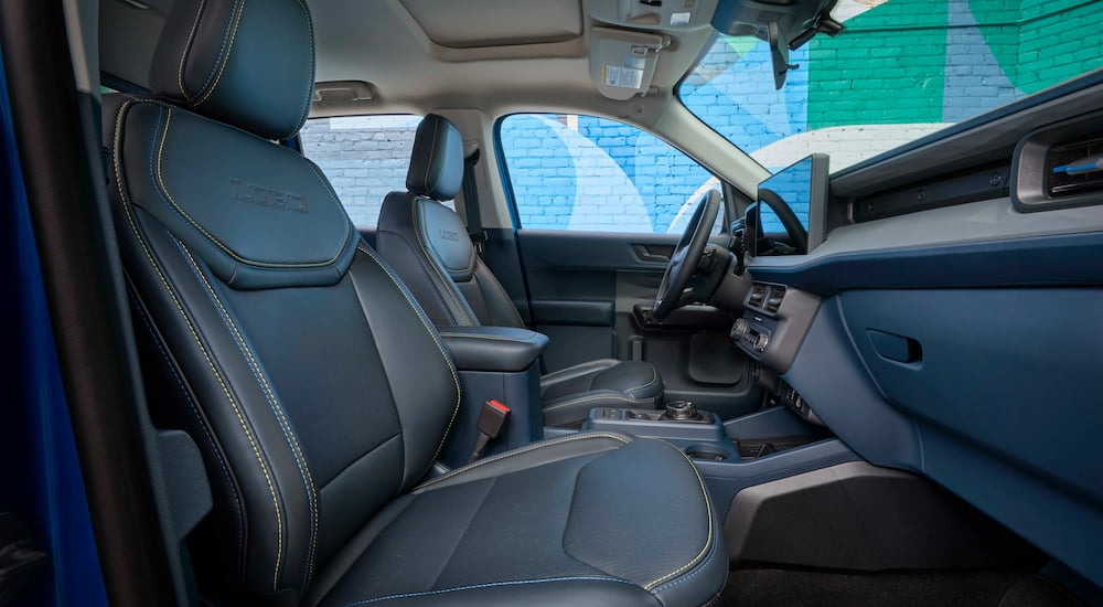 Front seats in the interior of a 2026 Ford Maverick Lobo.