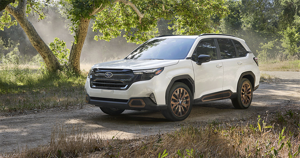 Subaru Forester compact SUV white exterior on trail