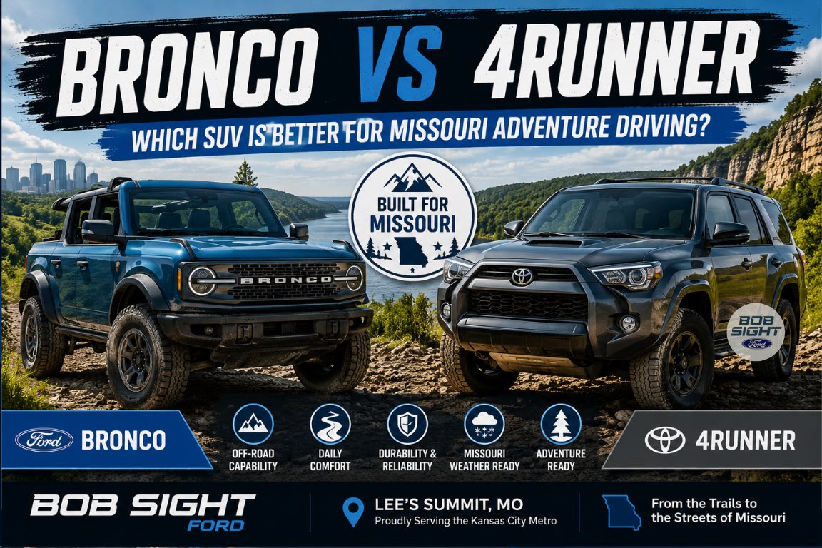 Ford Bronco vs Toyota 4Runner comparison for Missouri adventure driving at Bob Sight Ford