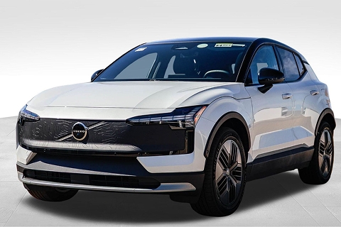 white 2026 Volvo EX30 Cross Country EV parked at the Volvo Cars Mission Viejo dealership in Mission Viejo, CA