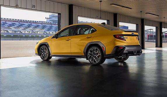 2026 Subaru WRX Series.Yellow in exclusive Sunrise Yellow paint with matte-black wheels