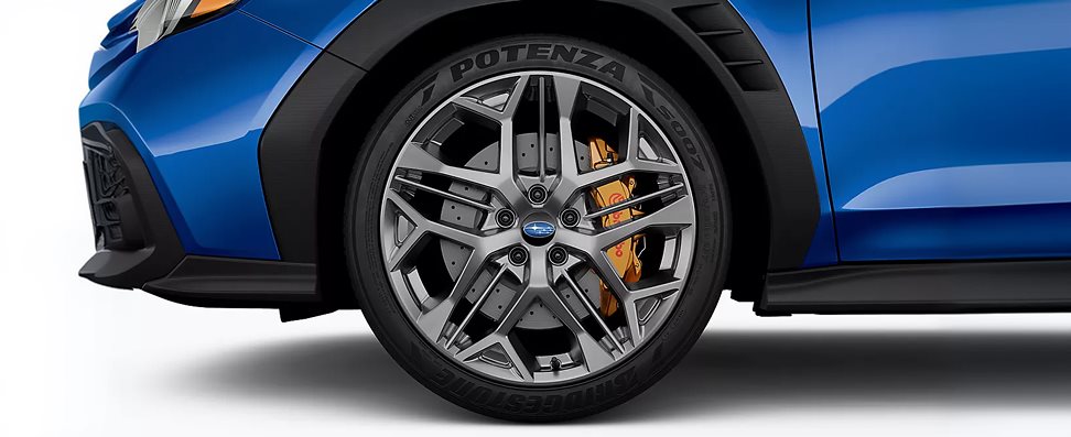WRX tS exclusive 19-inch satin-gray-finish star-shaped alloy wheel with Bridgestone Potenza S007 tire