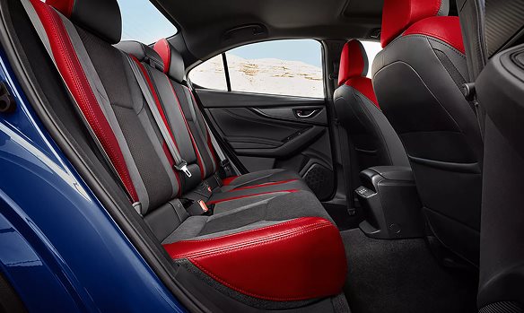 2026 Subaru WRX center console detail with shift knob, drive mode controls, and storage compartment