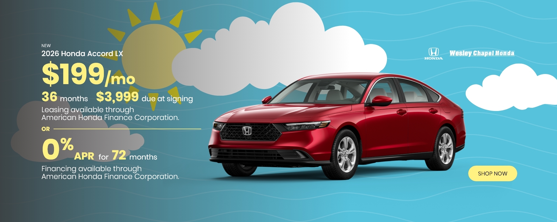 Lease a New Honda Accord LX for as low as $199 Per Month for 36 Months