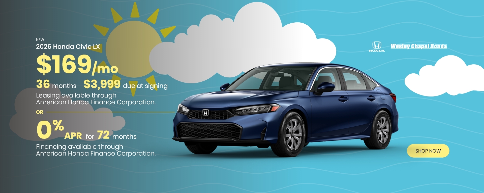 Lease a New Honda Civic LX for as low as $169 Per Month for 36 Months