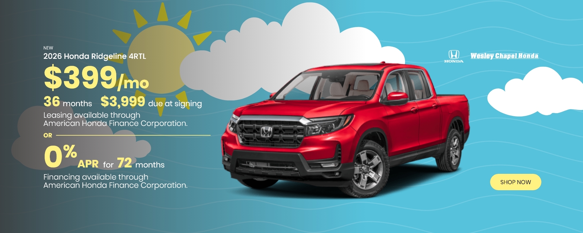 Lease a New Honda Ridgeline 4RTL for as low as $399 Per Month for 36 Months