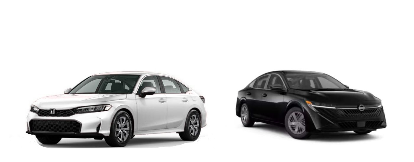 A white 2026 Honda Civic vs a black 2026 Nissan Sentra