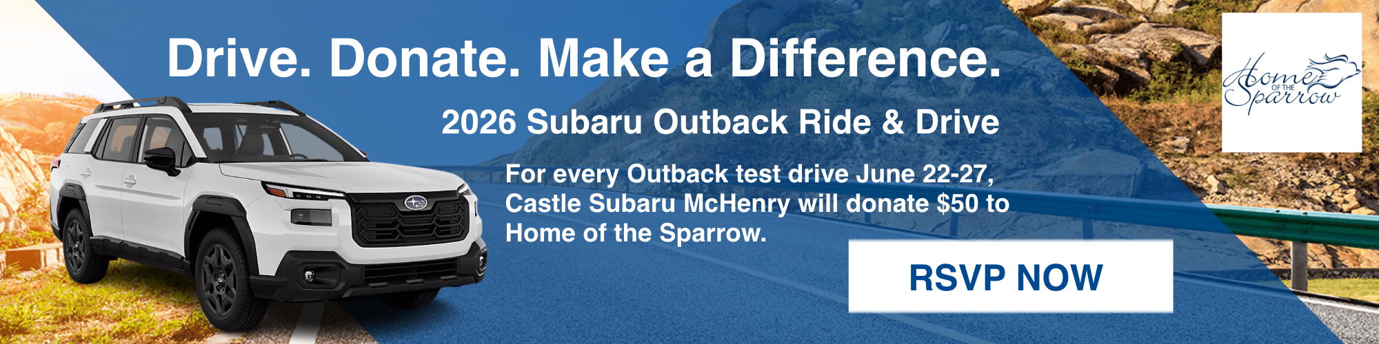 Drive. Donate. Make a Difference. Castle Subaru McHenry June 22-27 2026