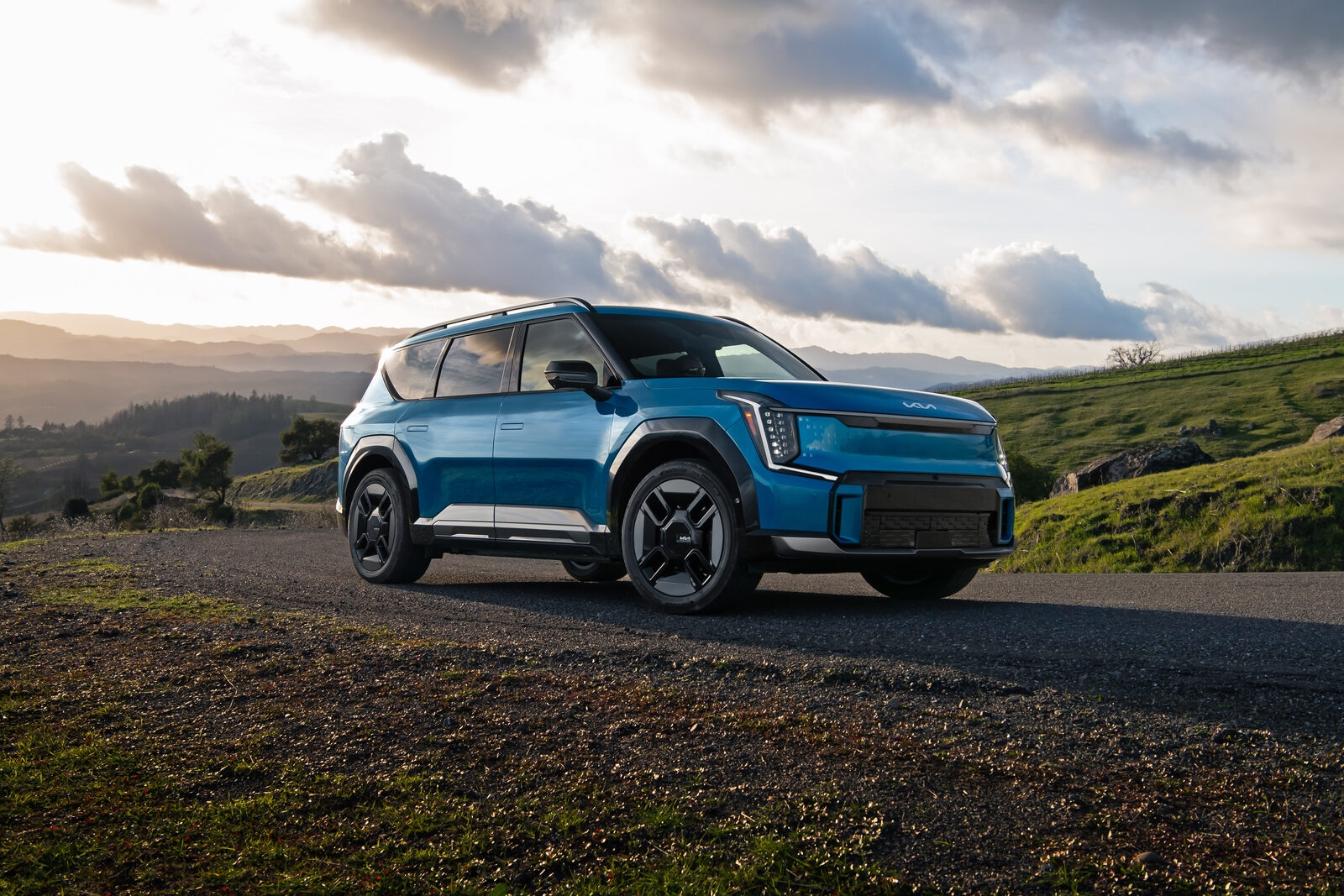 Kia EV9 three-row electric SUV at Emich Kia service center in Denver, Colorado