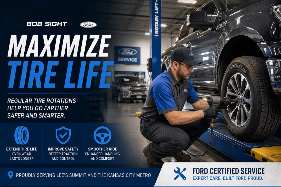 Ford tire rotations in Kansas City at Bob Sight Ford in Lee’s Summit Missouri for longer tire life