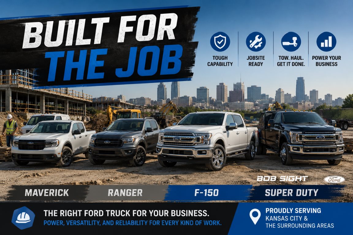Best Ford trucks for contractors in Kansas City including F-150 Super Duty Ranger and Maverick at Bob Sight Ford