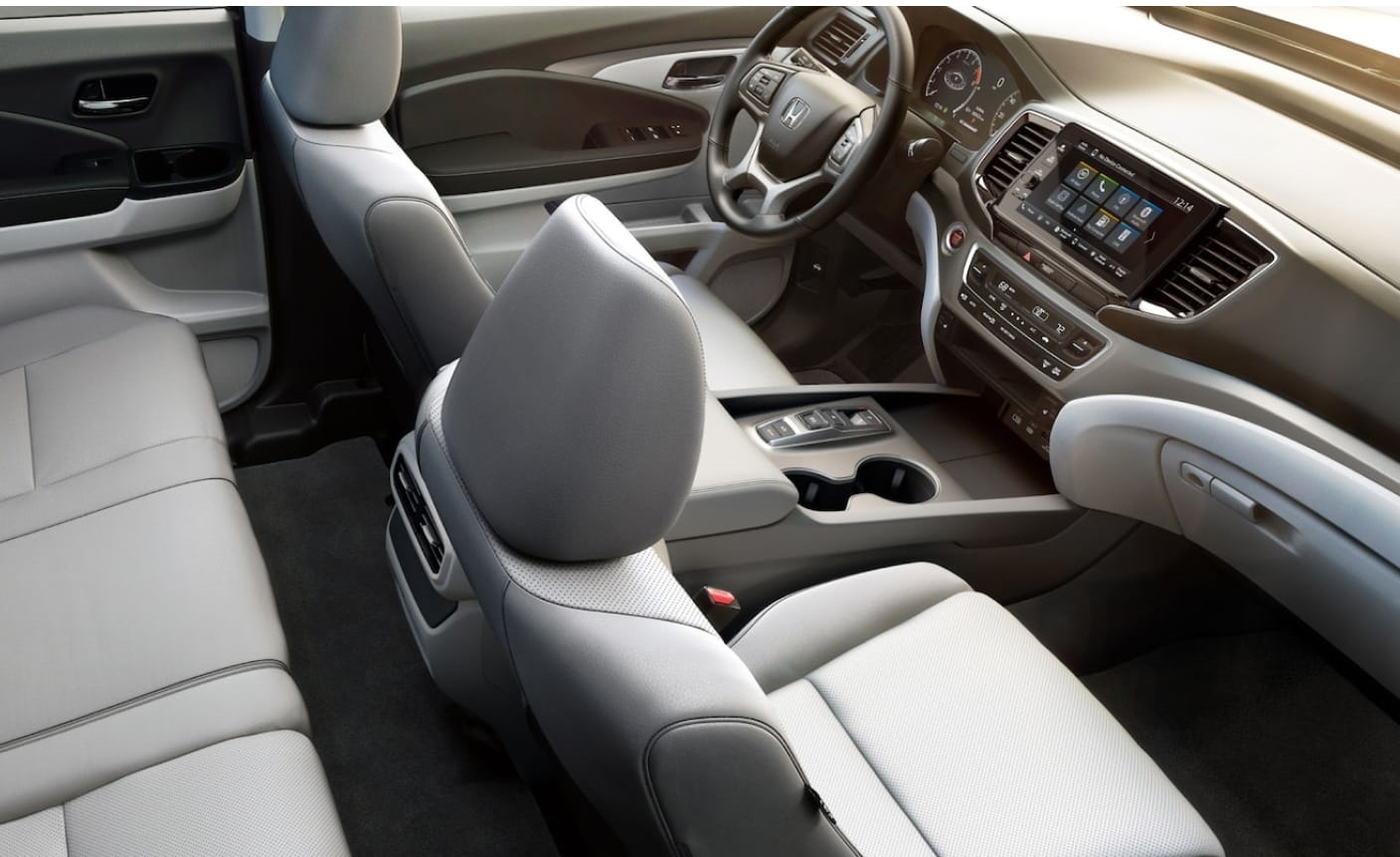 2026 Honda Ridgeline in light gray upholstery and elegant design.