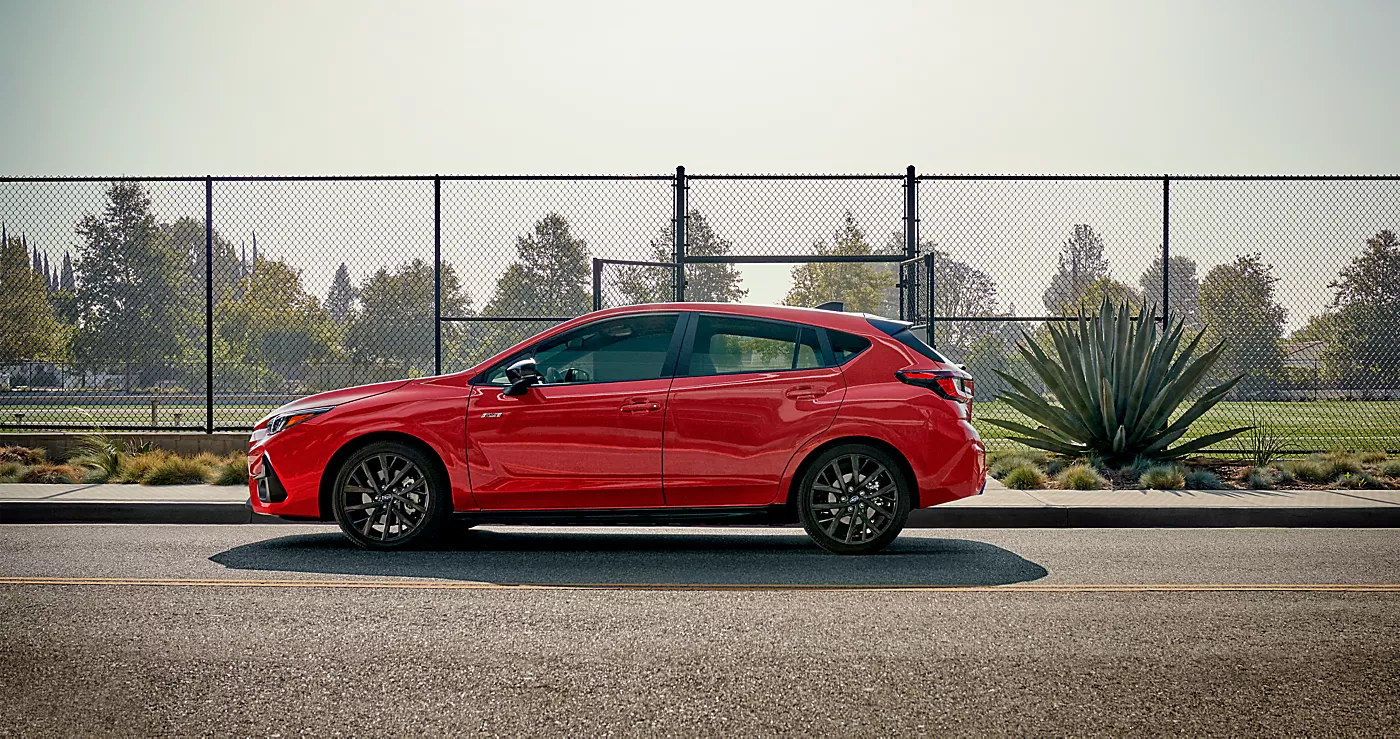A fuel efficient Subaru model on the road