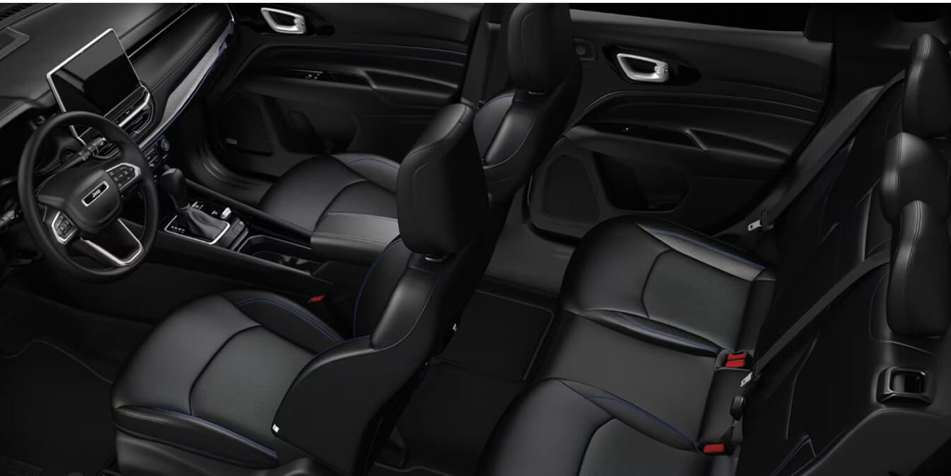 Jeep Compass highlights an overhead view of the full cabin seating configuration in a studio.