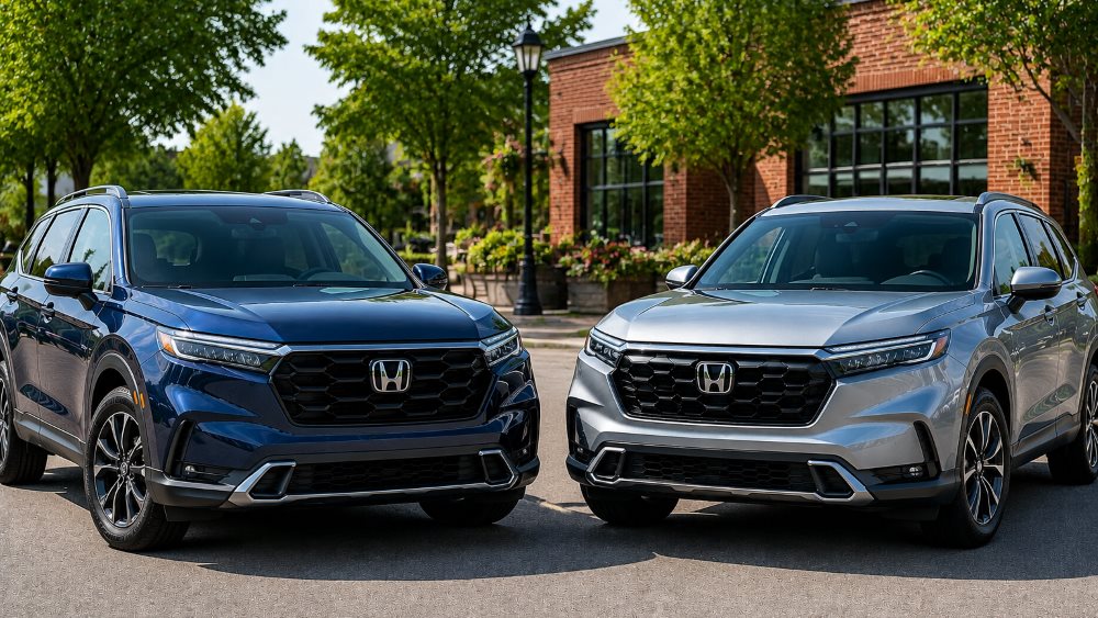 2025 and 2026 Honda vehicles photographed side by side in a suburban Illinois setting