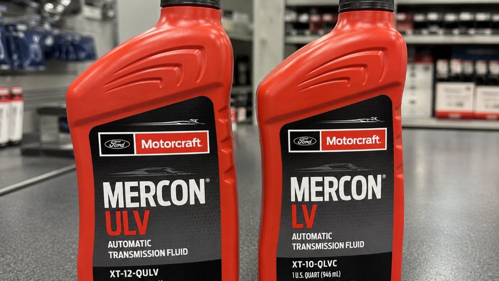 Motorcraft MERCON ULV transmission fluid bottle with XT-12-QULV part number