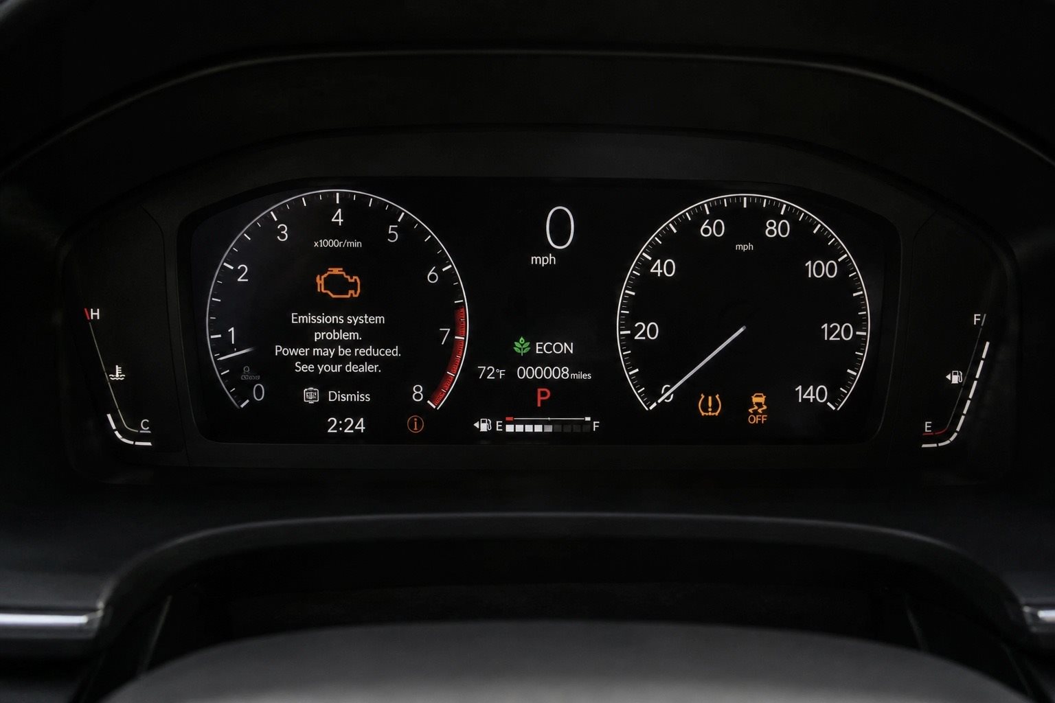 Honda CR-V instrument cluster showing multiple amber warning lights on dark background