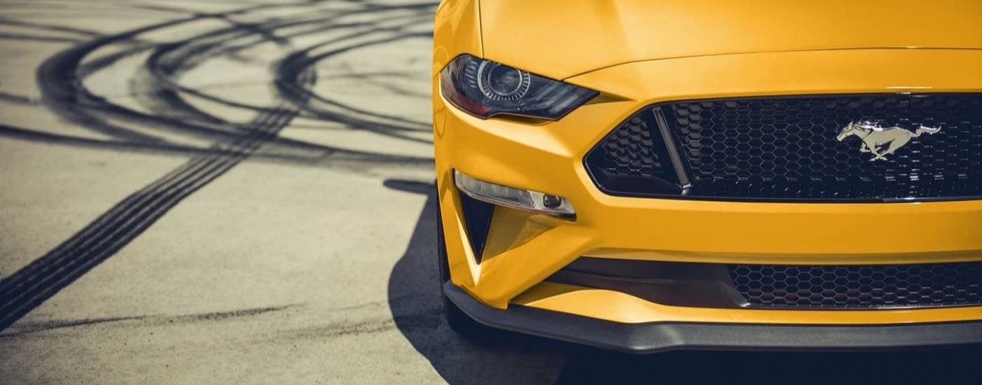 Front of a yellow 2023 Ford Mustang
