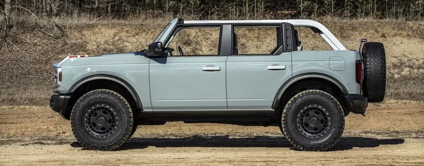 Blue 2021 Ford Bronco parked off-road