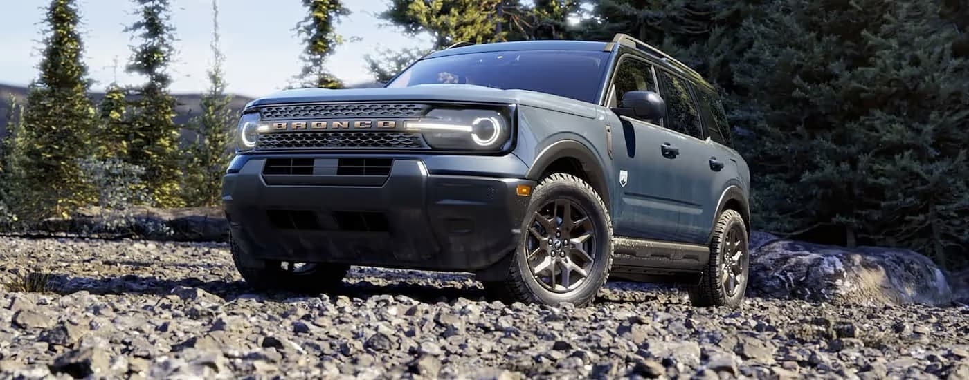 A gray 2026 Ford Bronco Sport Big Bend parked off-road on rocks