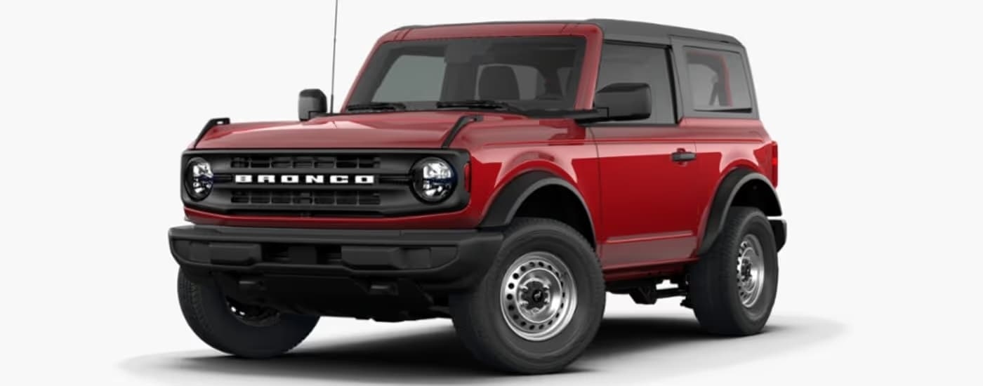 A red 2026 Ford Bronco angled left.