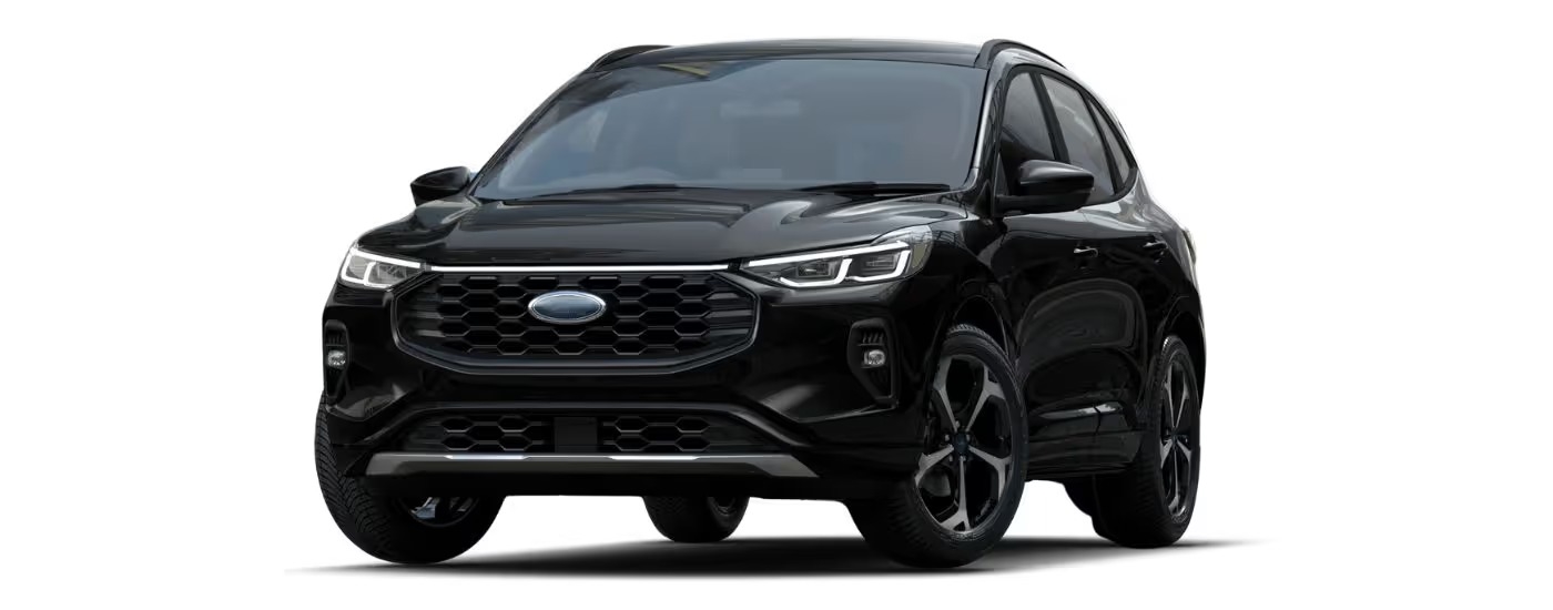 A black 2025 Ford Escape ST-Line Elite angled left.
