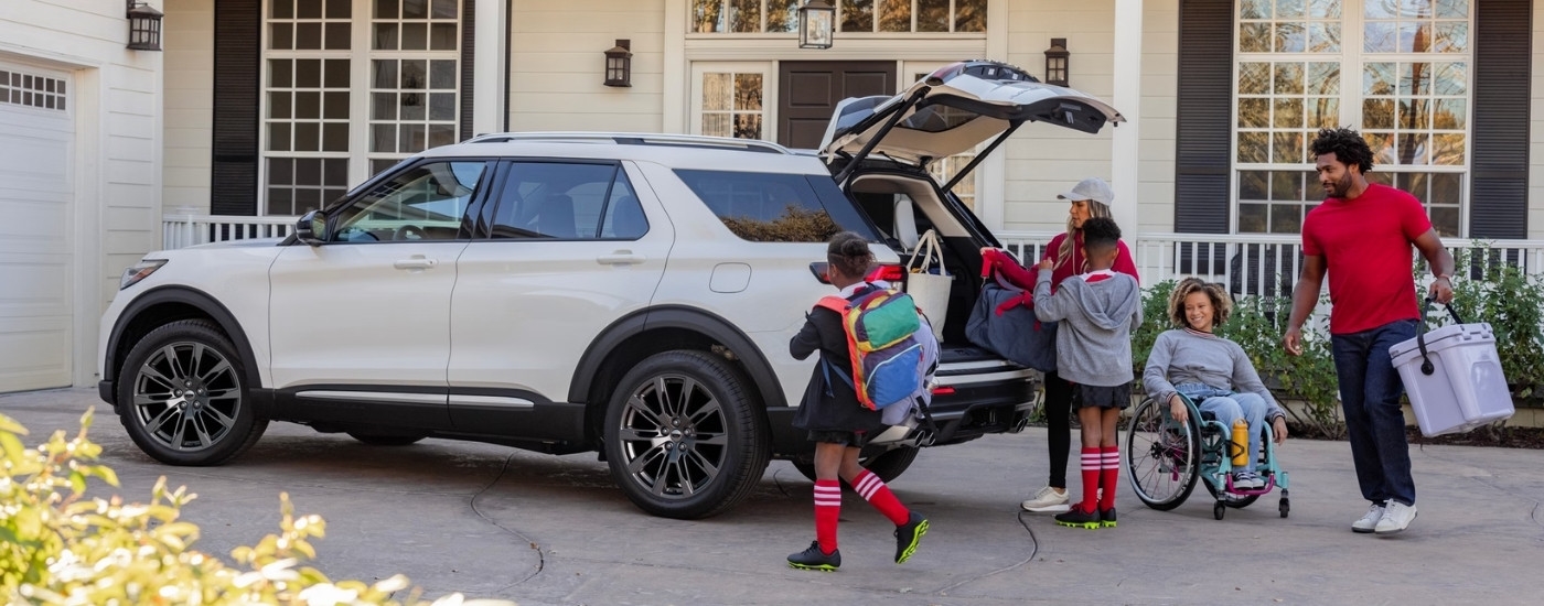 White 2026 Ford Explorer Platinum for sale in Atlanta parked on a driveway