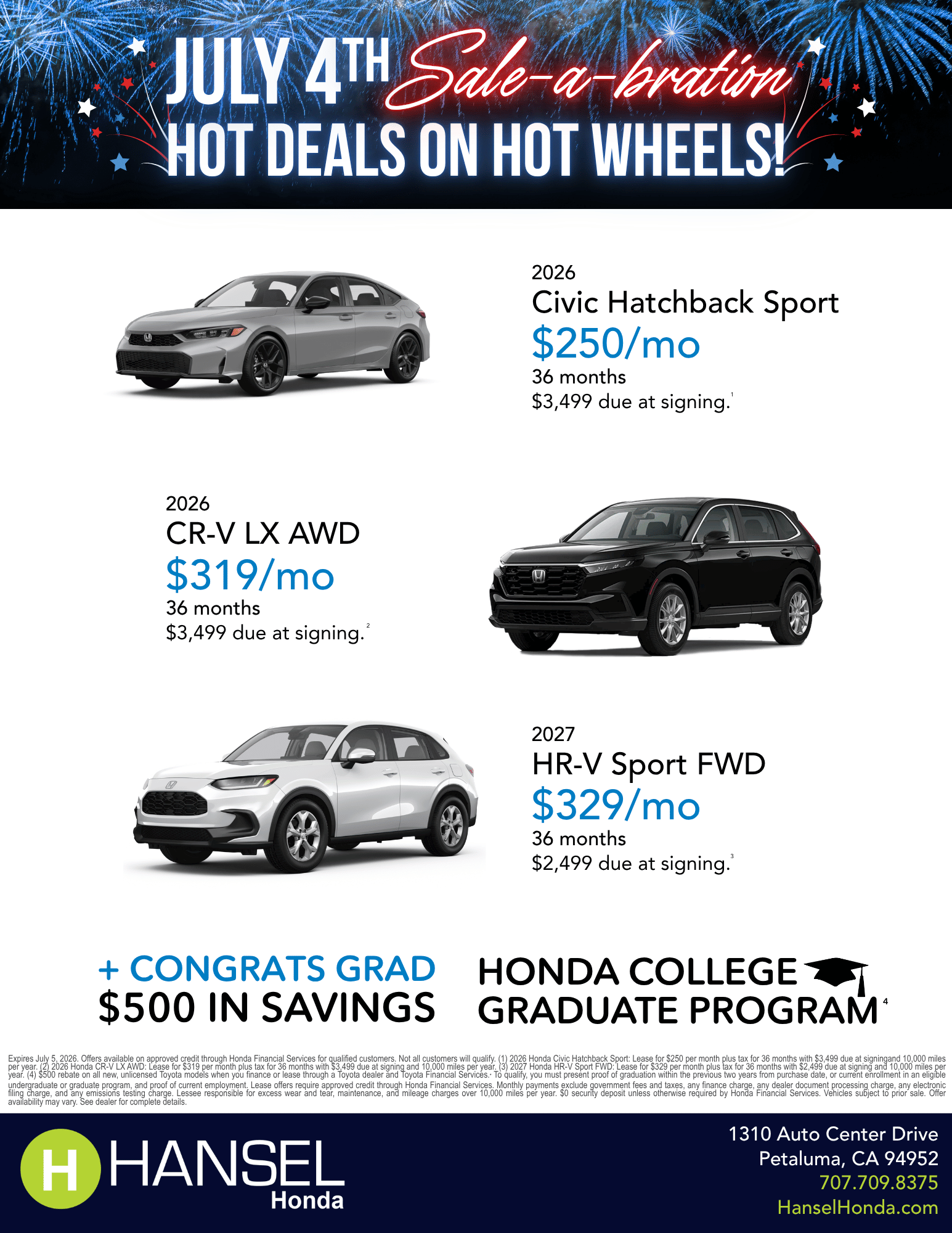 Hansel Honda Special Offers