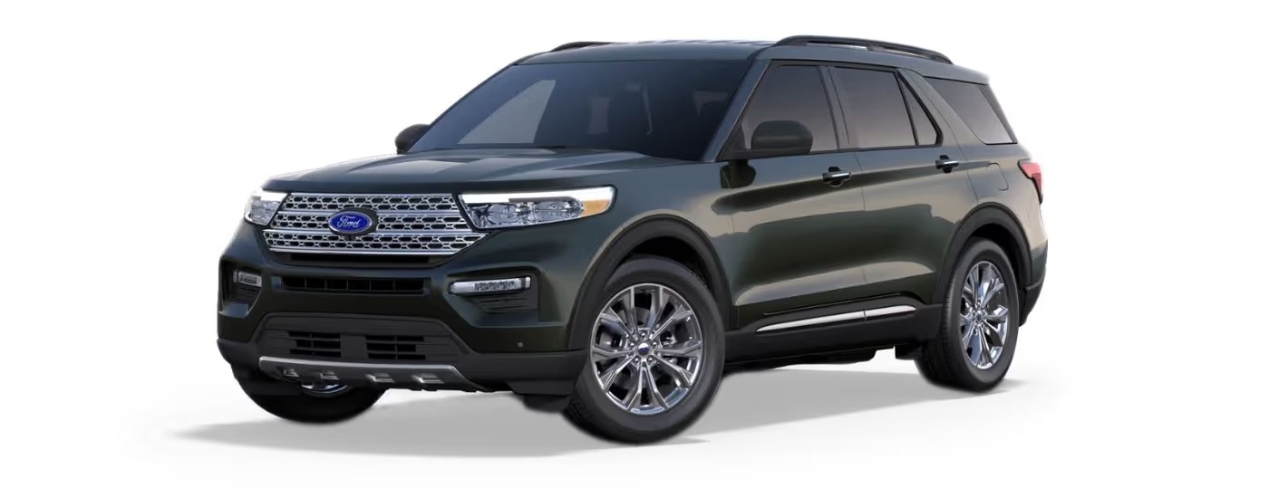 A black 2024 Ford Explorer Limited angled left.