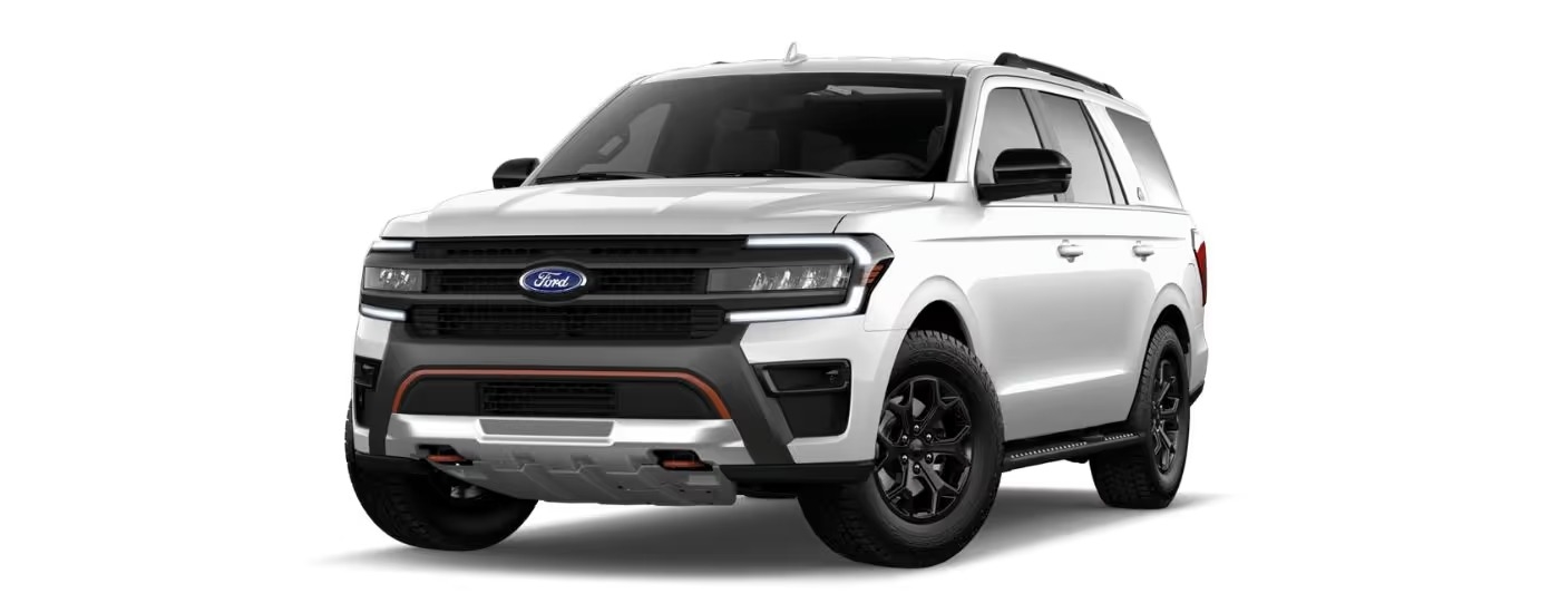A white 2024 Ford Expedition Timberline angled left.