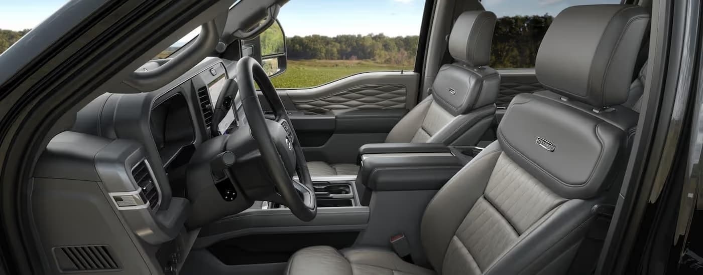 The gray interior in a 2025 Ford F-350 Super Duty.
