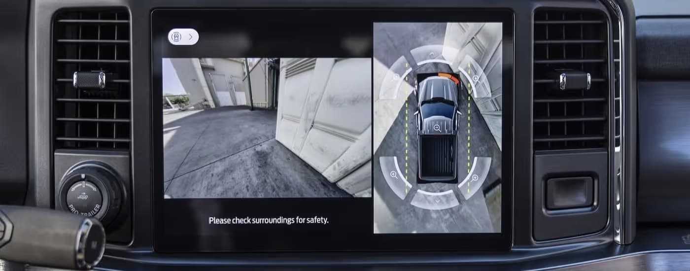 Close-up of the infotainment screen in a 2025 Ford F-350.