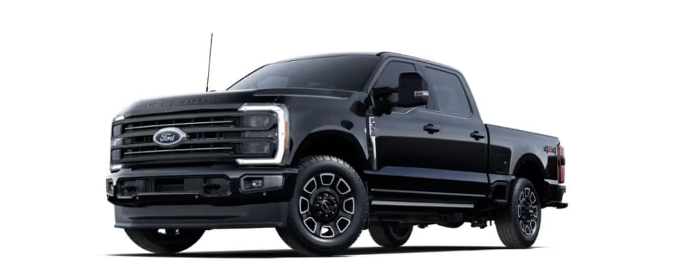 A black 2025 Ford F-350 angled left.