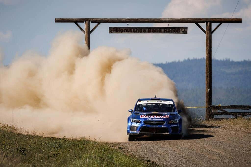 Subaru Motorsports USA driver Brandon Semenuk and co-driver Keaton Williams claimed a spectacular victory at the 2023 Oregon Trail Rally and celebrate with champagne flowing