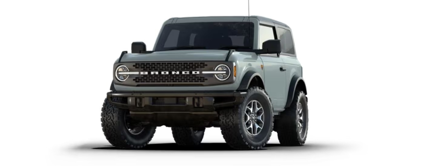 A grey 2024 Ford Bronco Badlands angled left.