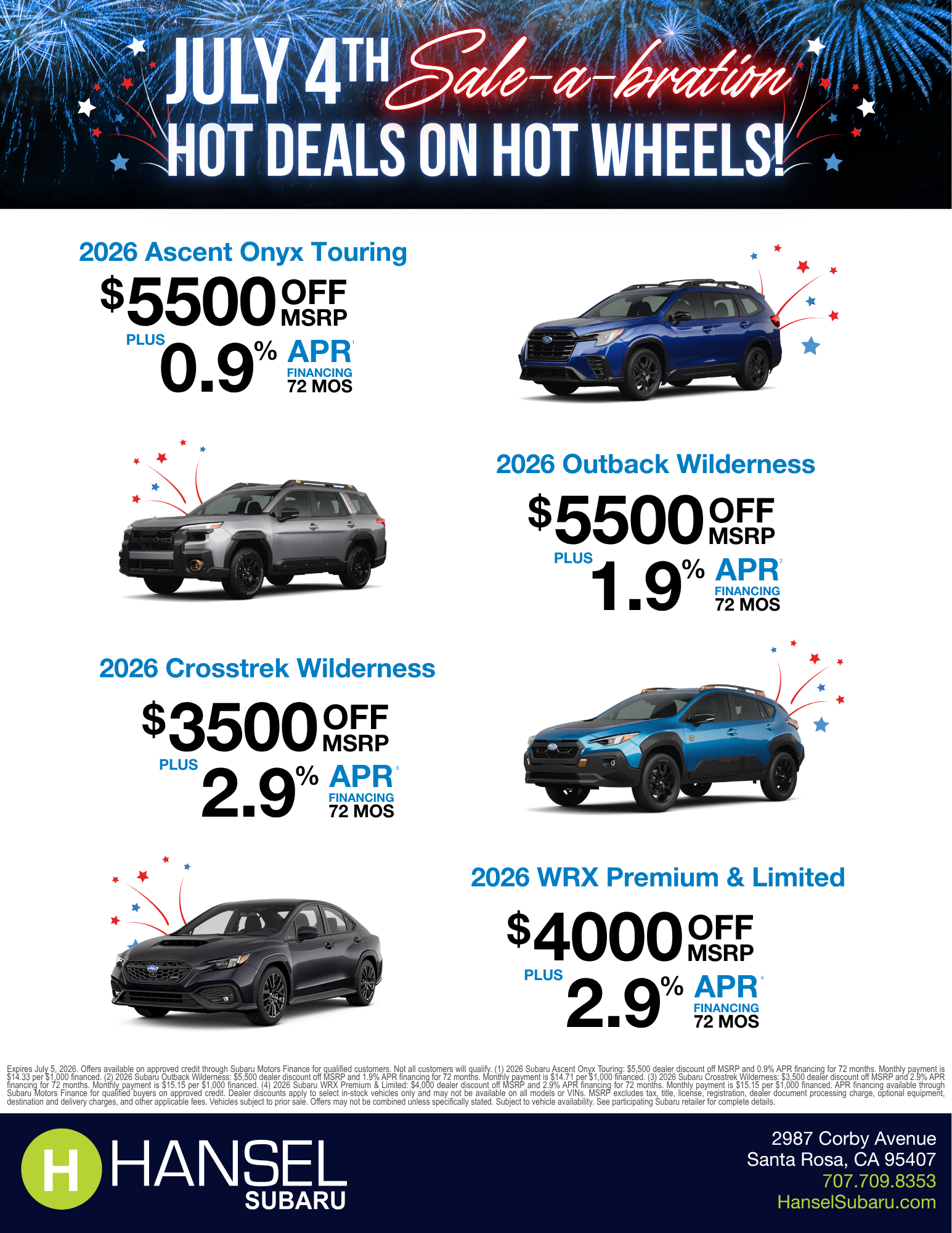 Hansel Subaru Special Offers