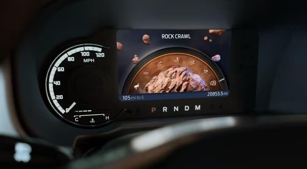 Rock crawl feature showing on the gauge cluster of a 2024 Ford Bronco.
